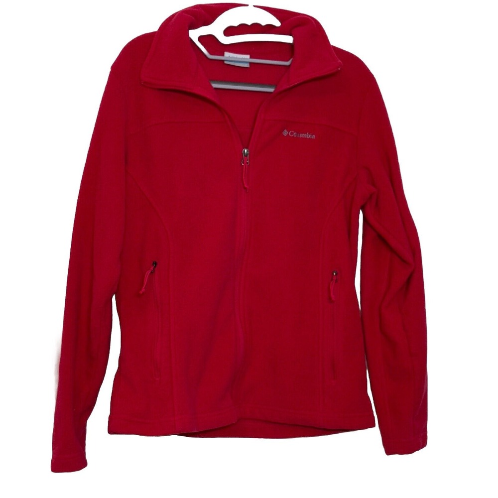 EUC Columbia Fleece Jacket Long Sleeve Red Full Zip Up Zip Pockets Womens Medium
